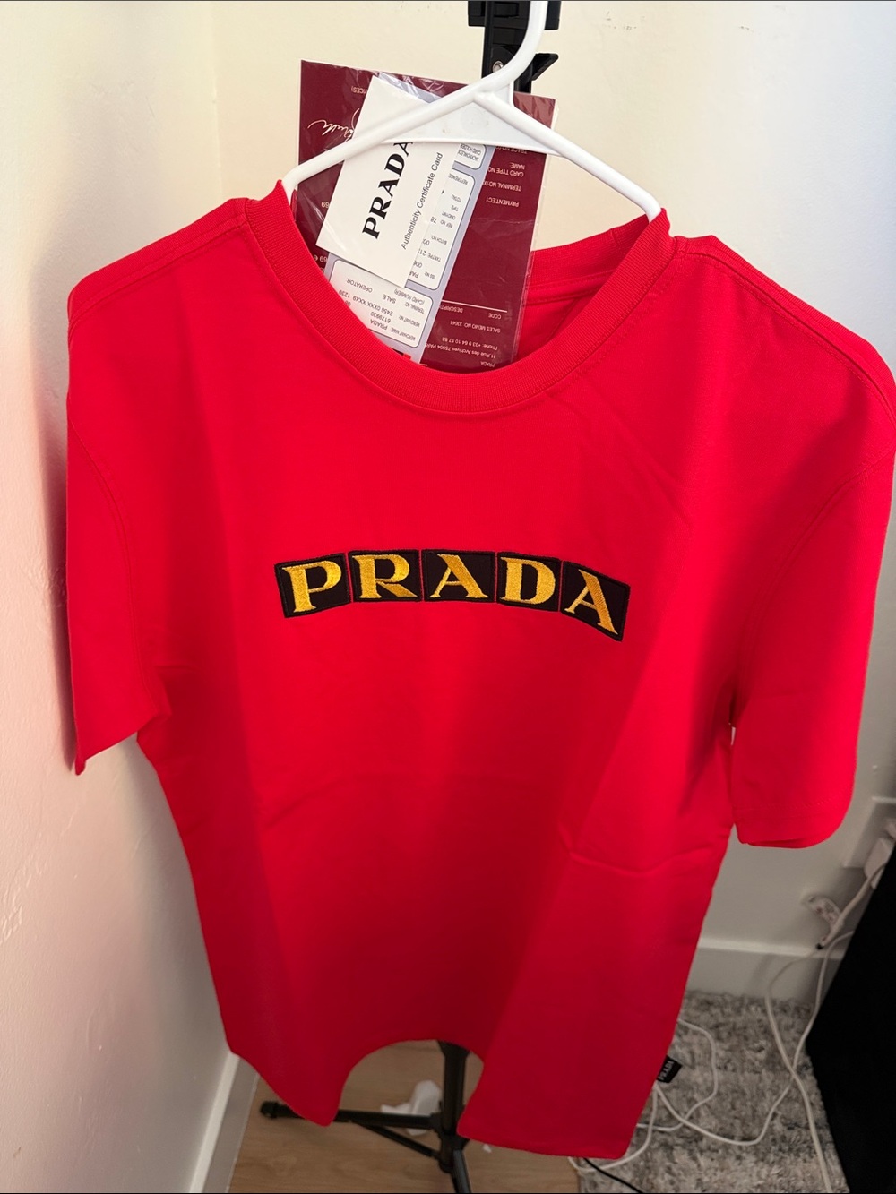 Prada Red Tee with Yellow & Black Logo - Kids